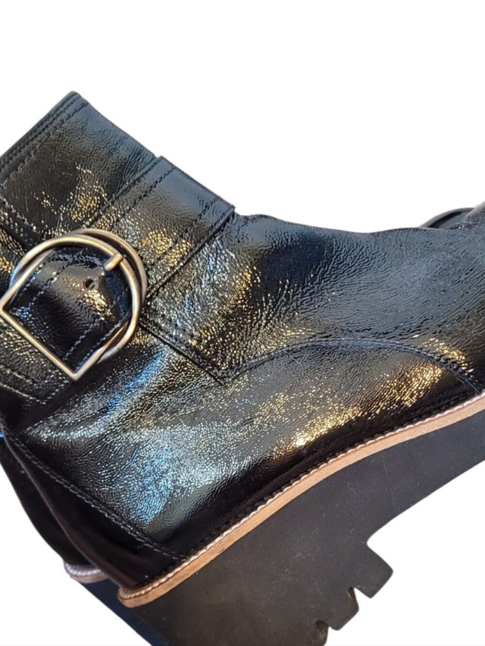 Paul Green Black Patent Leather Ankle Boots with Buckle Size 7/ US 9.5 - Picture 4 of 5